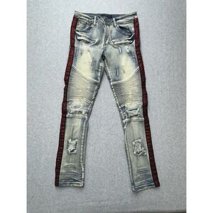 M. Society Politically Incorrect Jeans Mens *30x30 Distressed Rhinestone Stripe